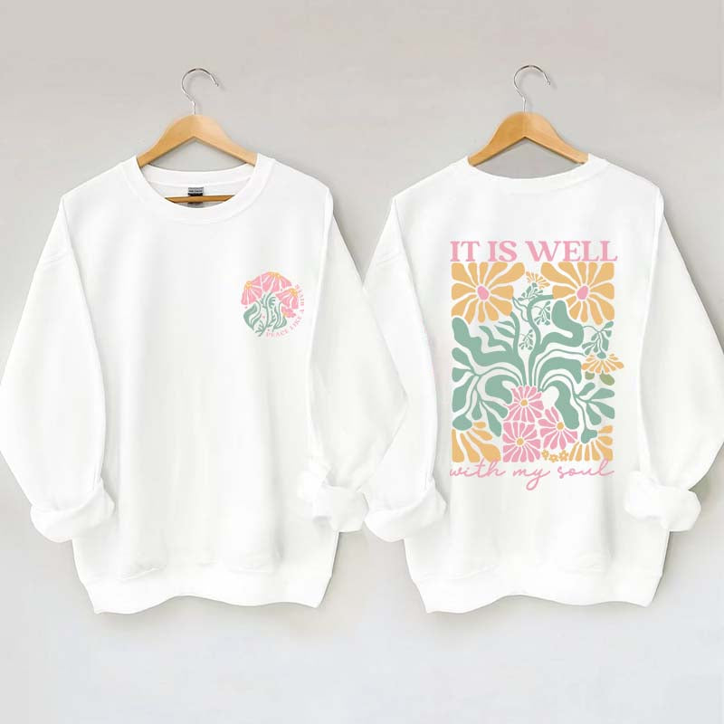 It is Well Floral Boho Bible Verse Top Sweatshirt