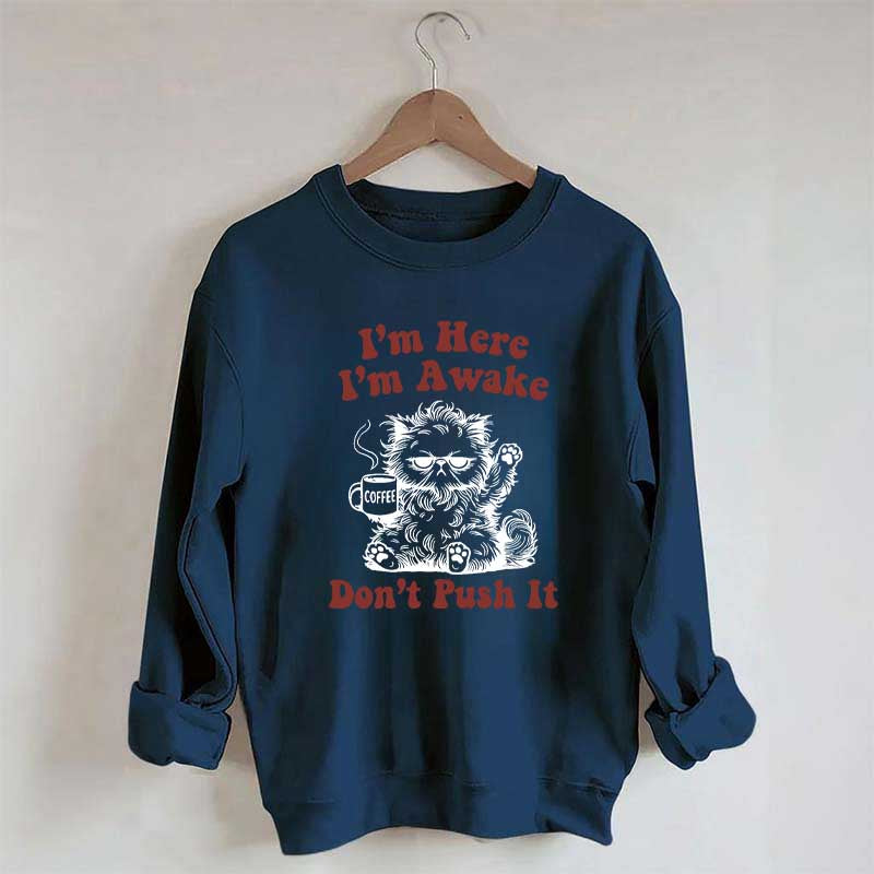 I'm Here I'm Awake Don't Push It Cat Sweatshirt
