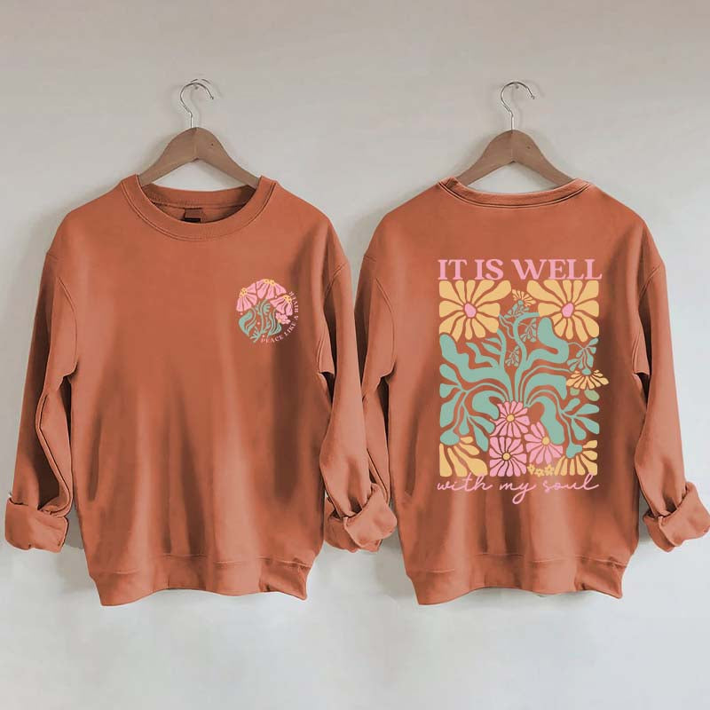 It is Well Floral Boho Bible Verse Top Sweatshirt