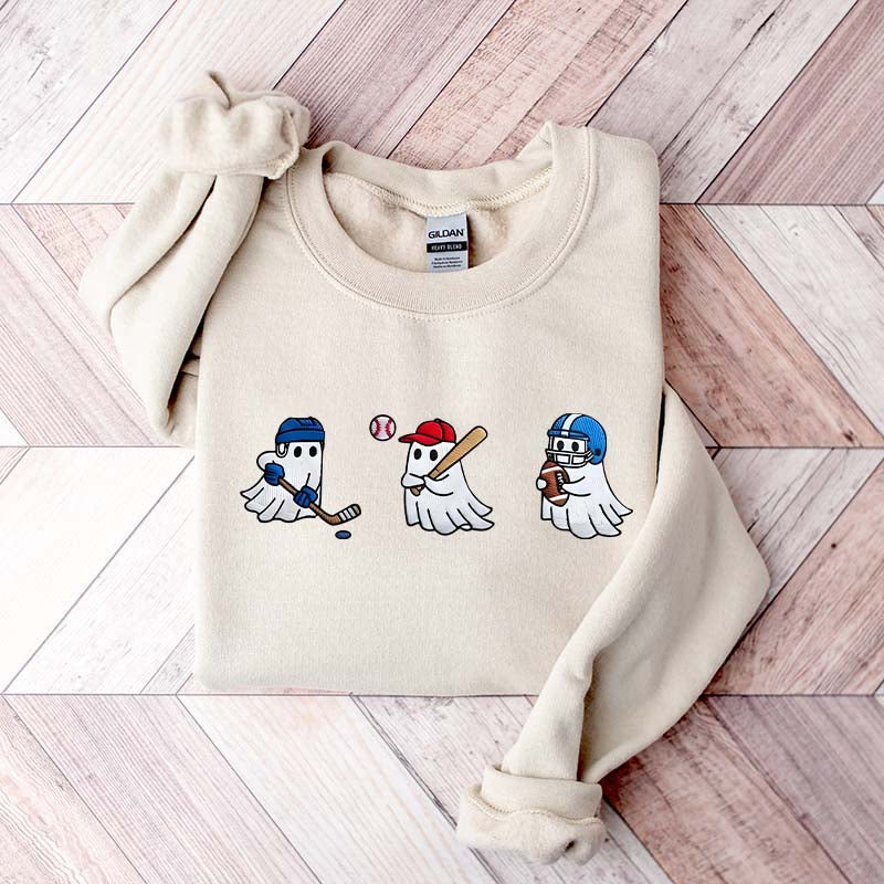 Printed Halloween Ghost Hockey Baseball Football Sweatshirt