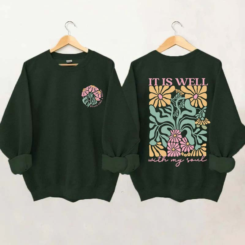 It is Well Floral Boho Bible Verse Top Sweatshirt