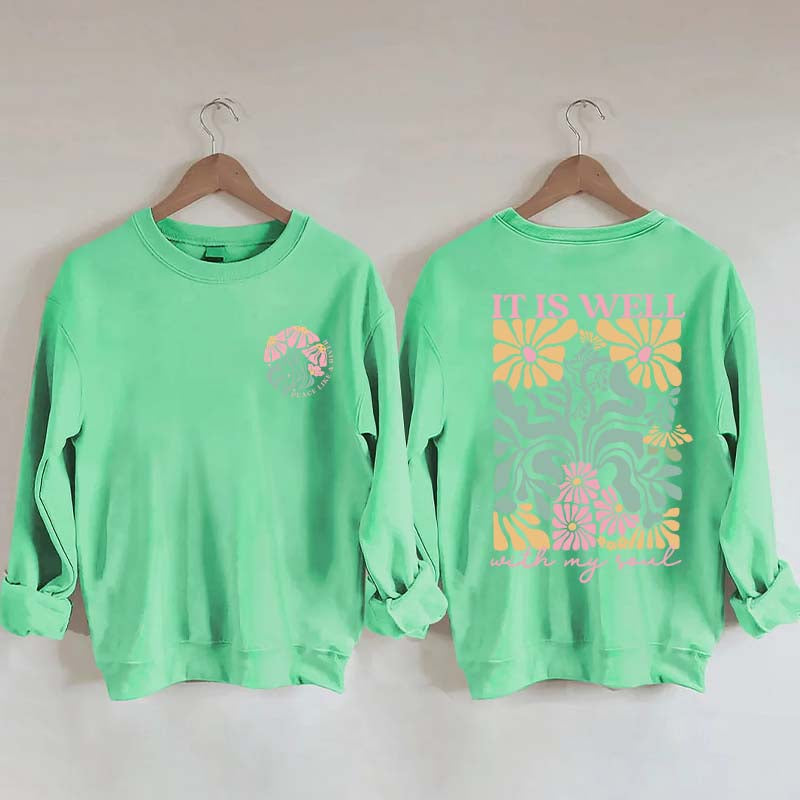 It is Well Floral Boho Bible Verse Top Sweatshirt