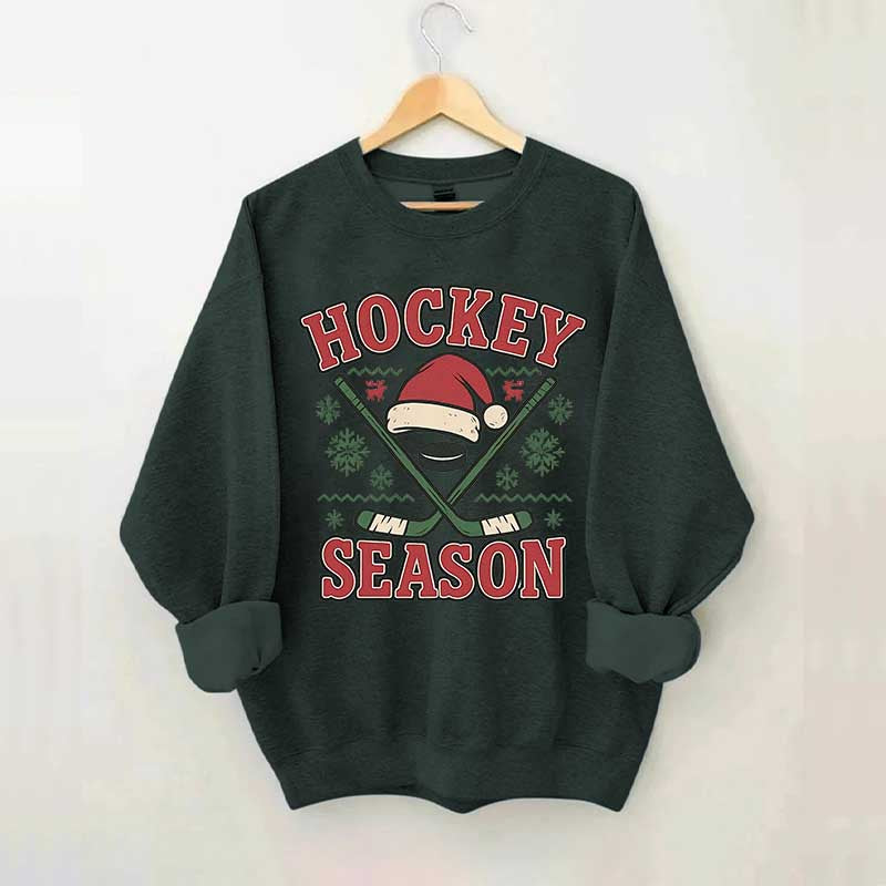Christmas Hockey Santa Hat Sweatshirt