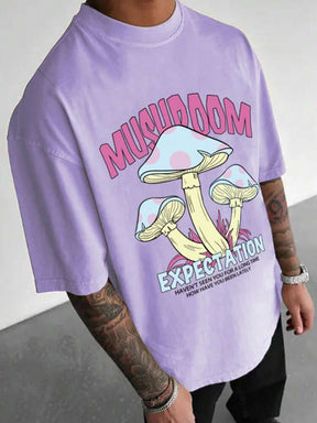 Mushroom & Slogan Graphic Drop Shoulder T-Shirt
