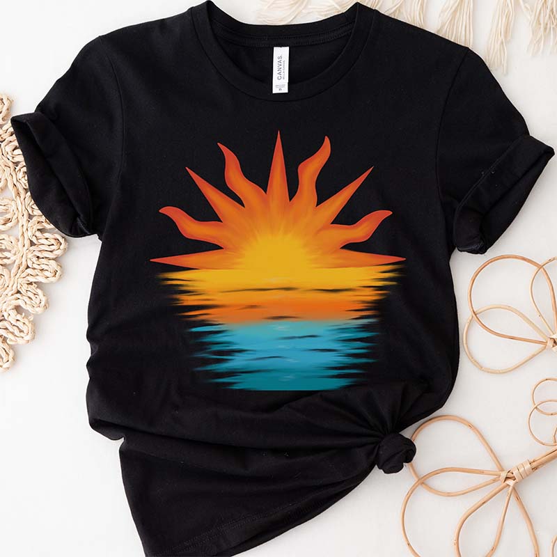 Retro Sunset Rays Wavy Beachy T-Shirt