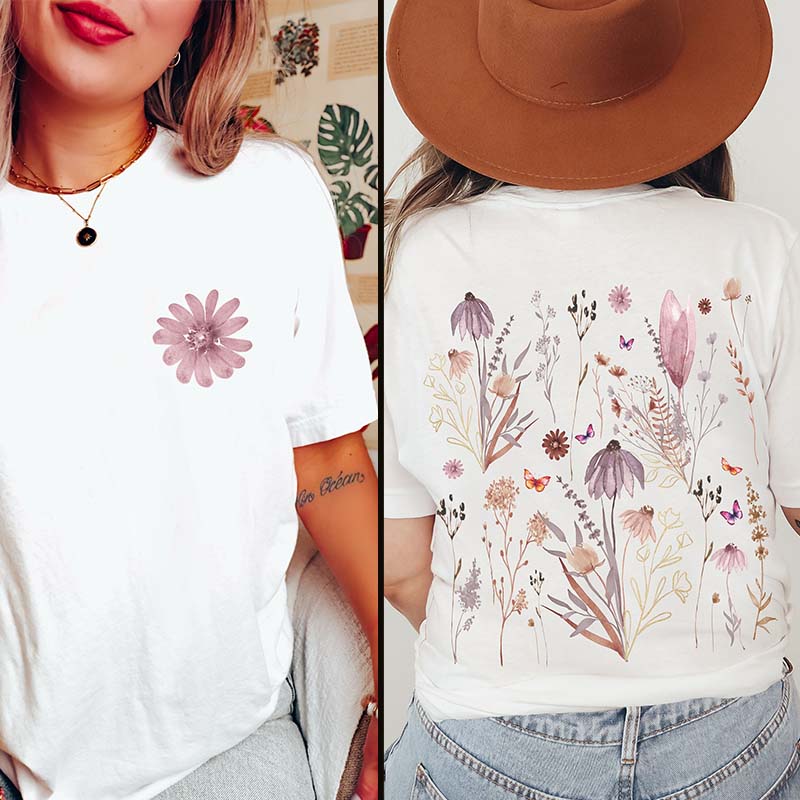 Retro Pressed Flowers Boho Pastel Floral T-Shirt
