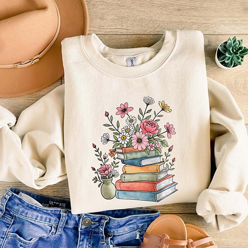 Floral Bookish Cute Librarian Teacher Sweatshirt