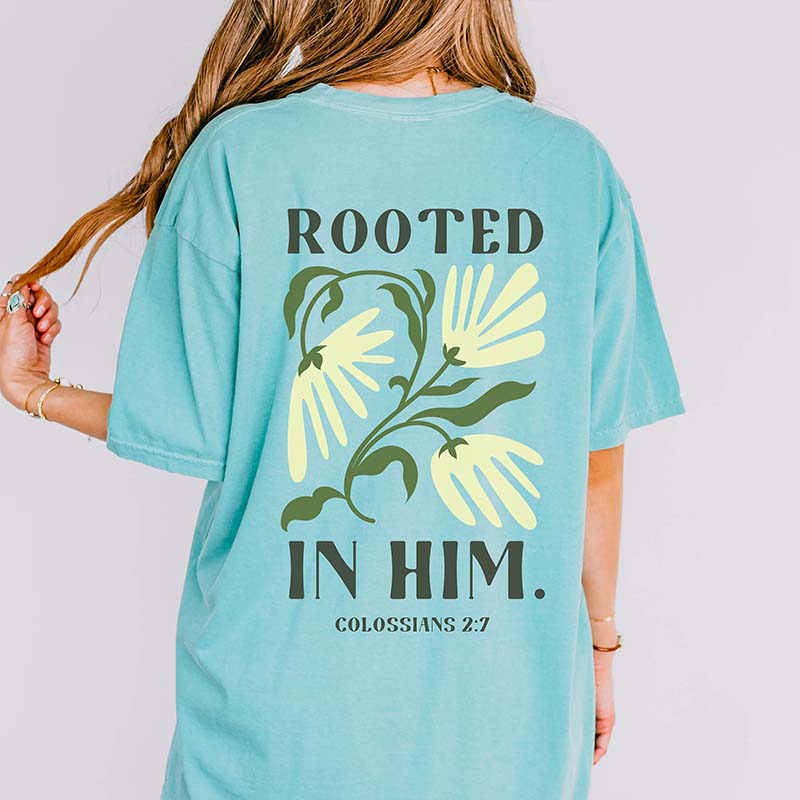 Rooted in Him Retro Floral Faith T-Shirt