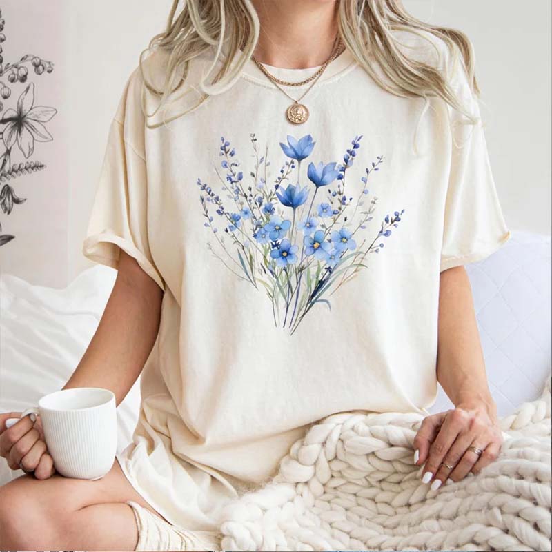 Retro Blue Flower Bouquet T-Shirt