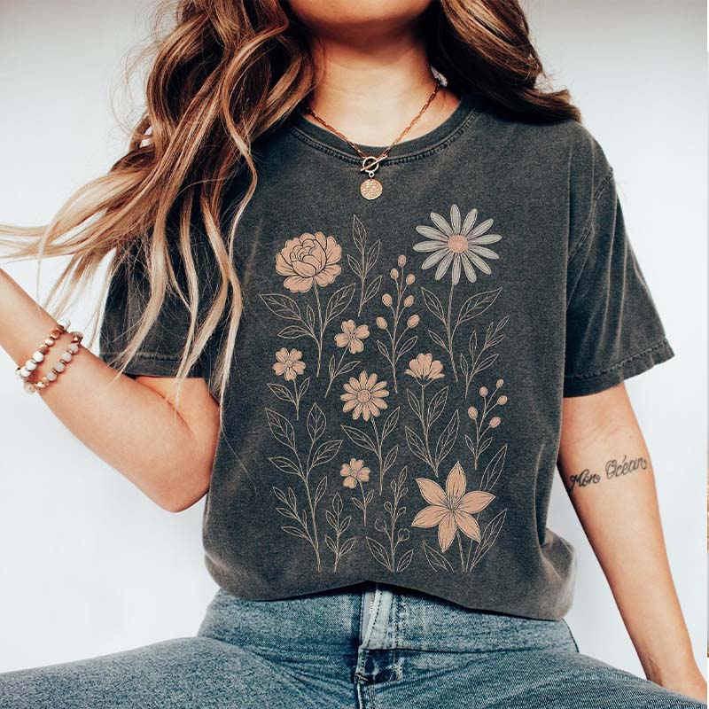 Vintage Pressed Flowers Yellow Wildflowers T-Shirt