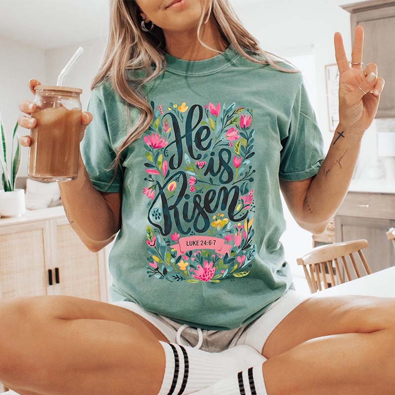 He Is Risen Easter Floral T-Shirt