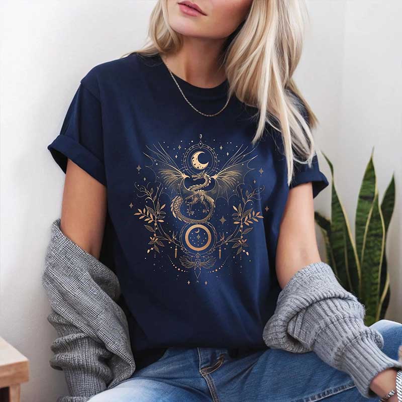 Vintage Mystical Dragon and Moon T-Shirt