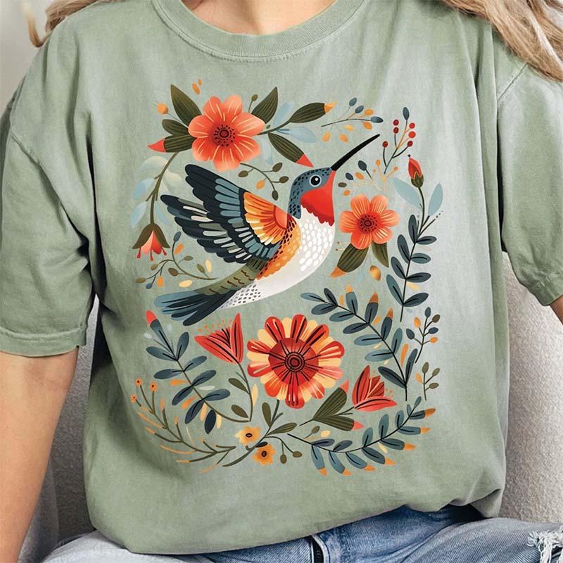 Hummingbird Folk Bird Gifts T-Shirt