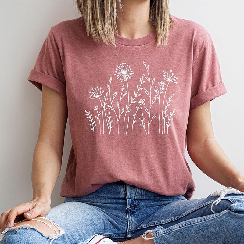 Minimalist Floral Wild Flowers Graphic T-Shirt
