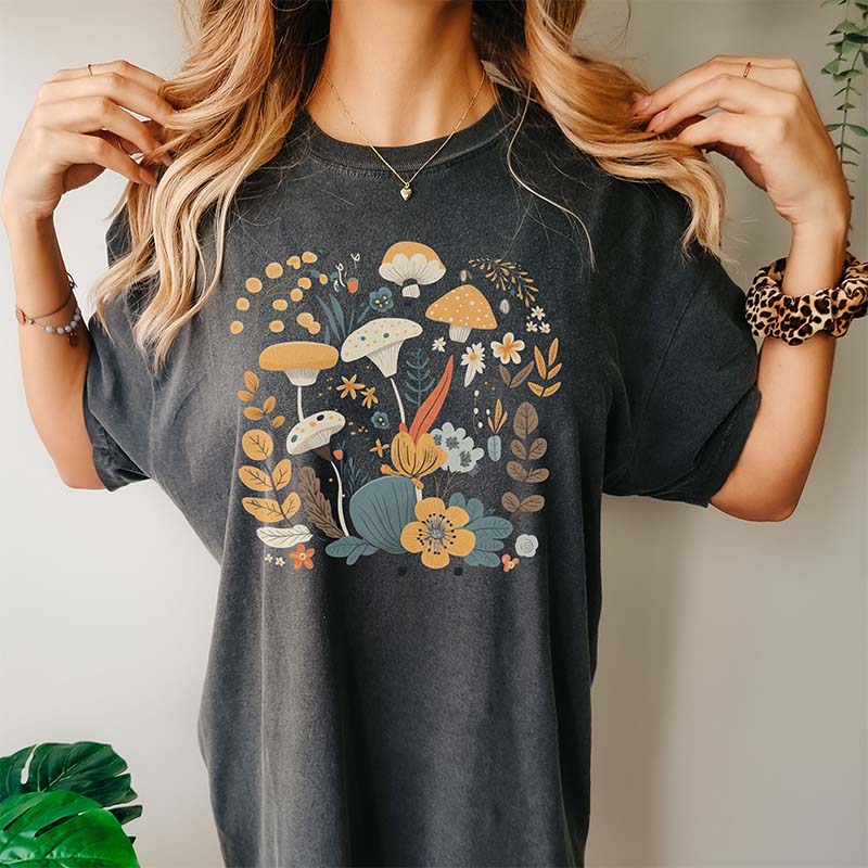 Hippie Mushroom And Flowers T-Shirt