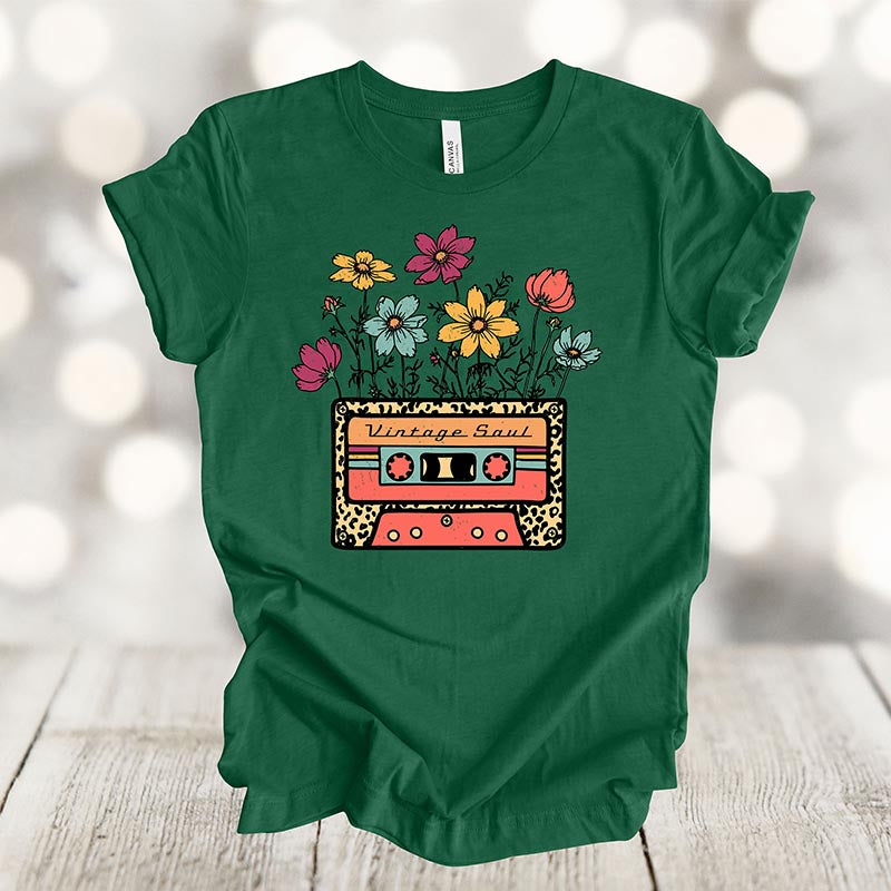 Old Cassette Tape Wildflowers T-shirt