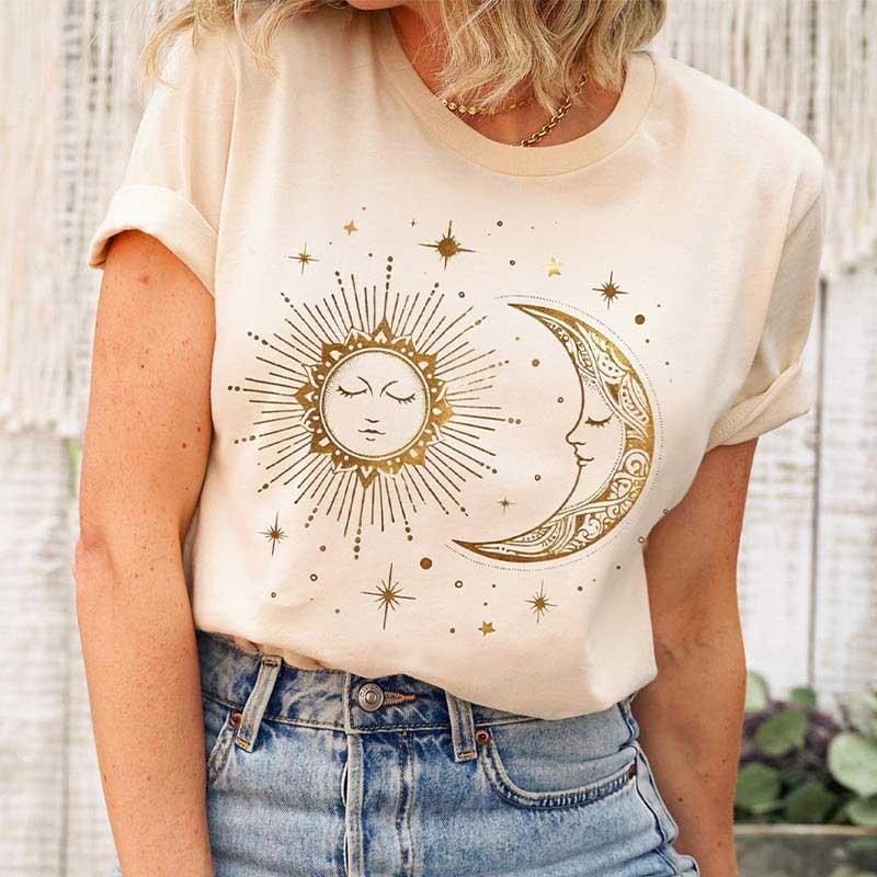 Boho Celestial Sun And Moon Crystal T-Shirt