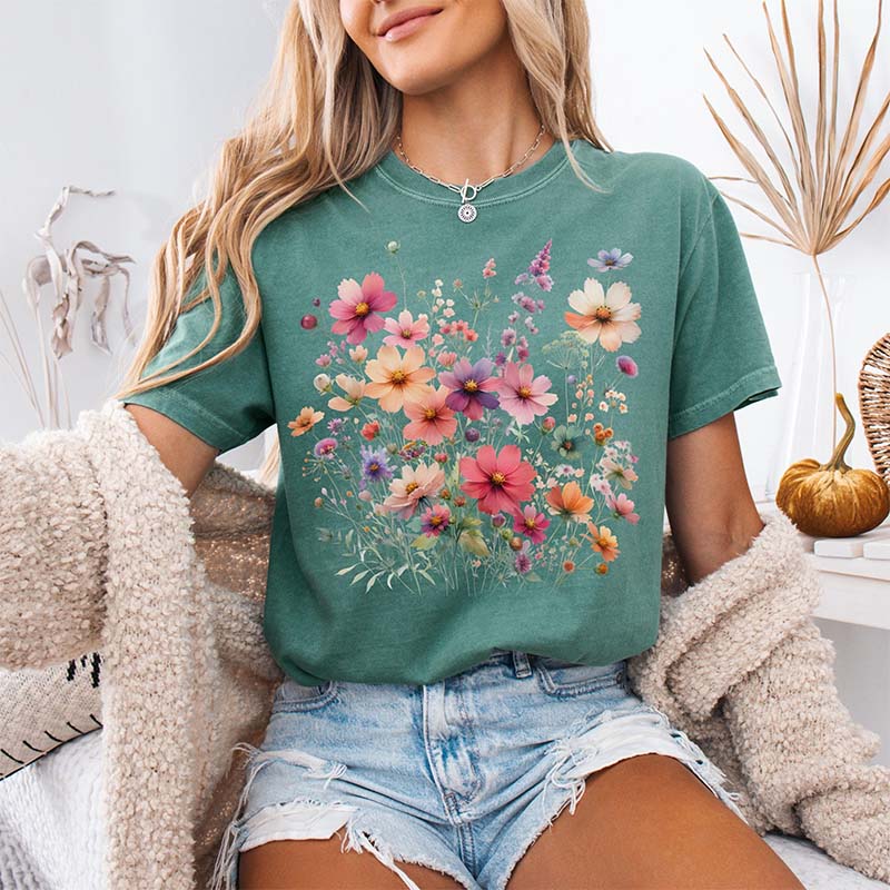 Vintage Pressed Pink Flower Cute Boho T-Shirt