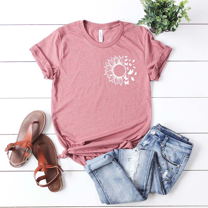 Pocket Size Sunflower Butterfly T-Shirt