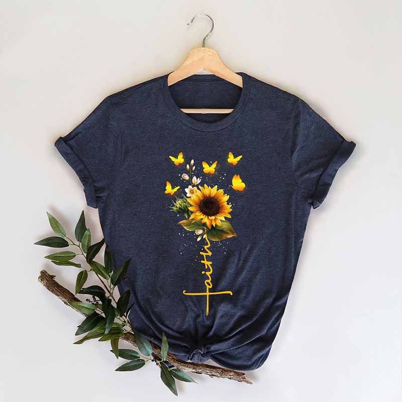 Religious Faith Sunflower Butterfly T-Shirt