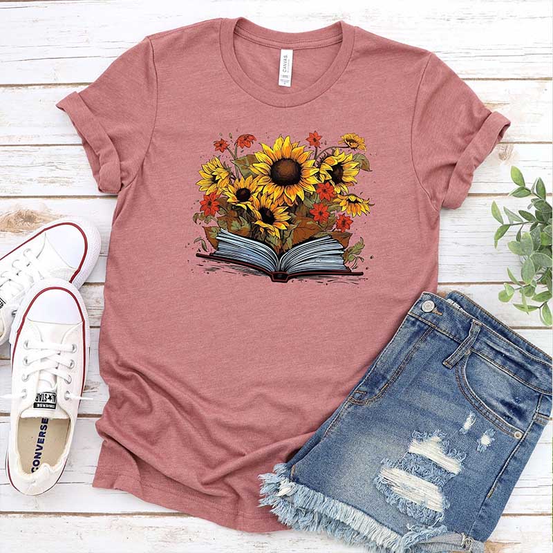 Reading Lover Sunflowers Book T-Shirt