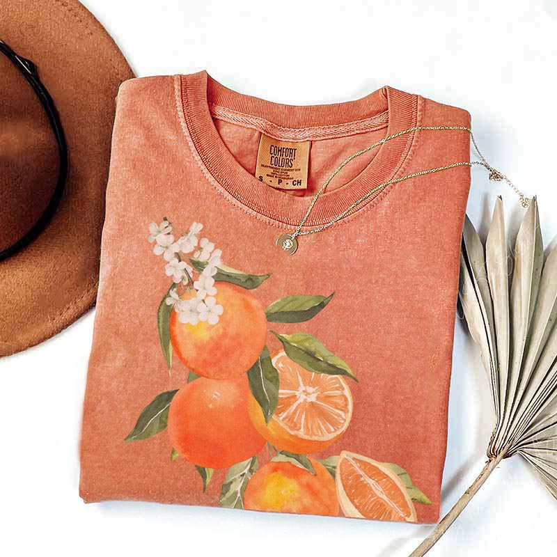 Vintage Orange Foodie Aesthetic Flowers T-Shirt