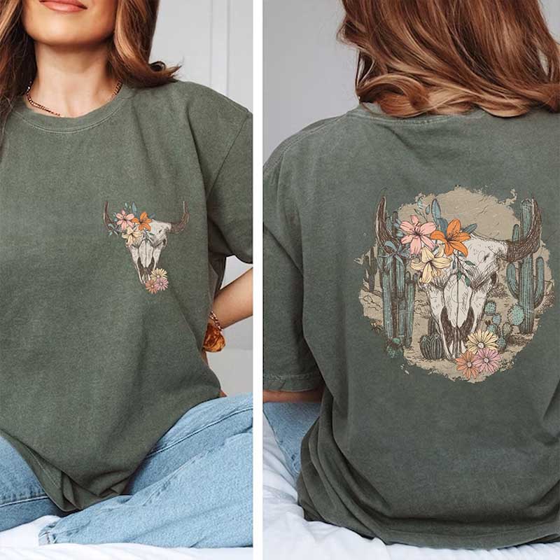 Vintage Cow Skull Western Music T-Shirt
