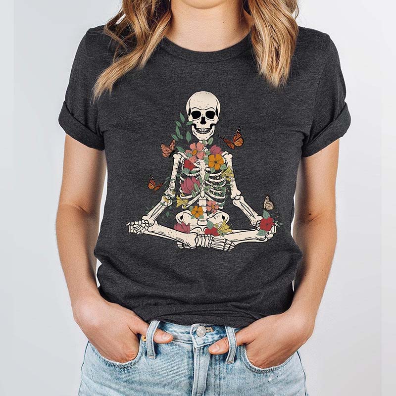 Skeleton Gardener Flower Yoga T-Shirt