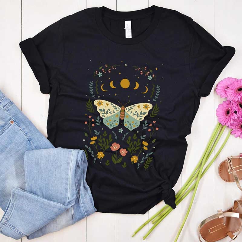 Boho Moon Phases Butterfly T-Shirt