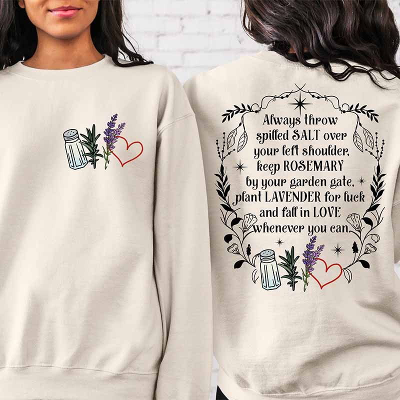 throw salt over shoulder plant lavender Salt Rosemary Lavender Love Halloween Sweatshirt