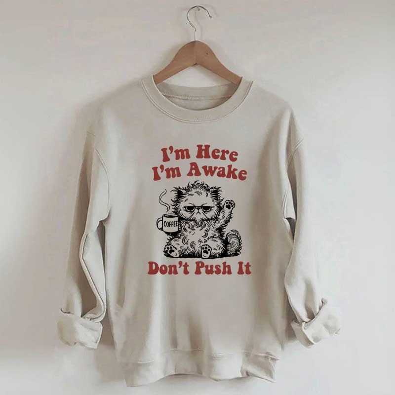 I'm Here I'm Awake Don't Push It Cat Sweatshirt