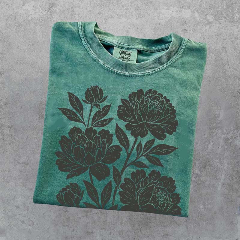 Linocut Flower Retro T-Shirt