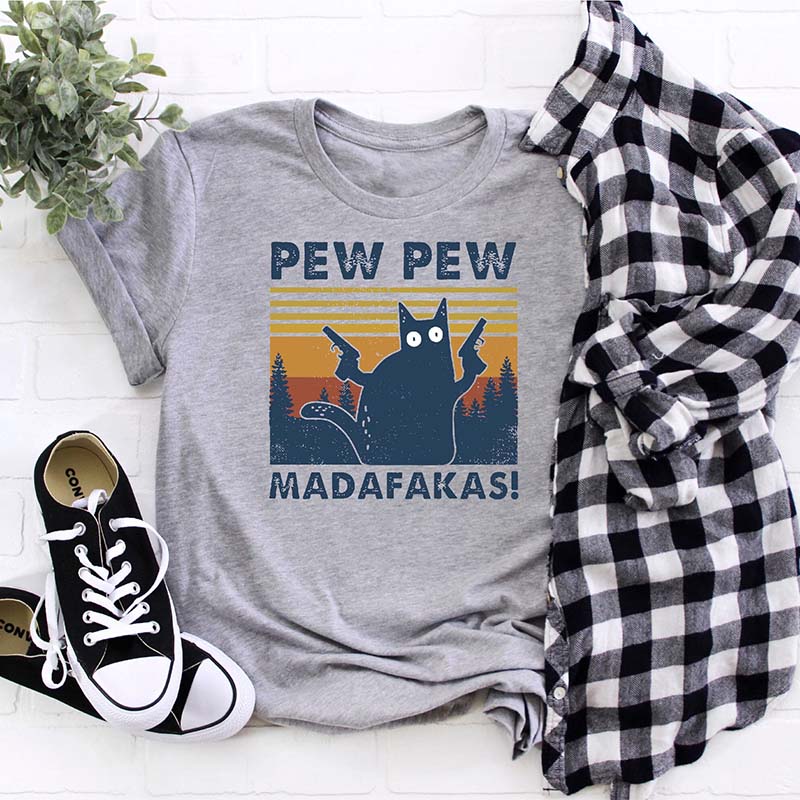 Pew Pew Madafakas Funny Cat T-Shirt