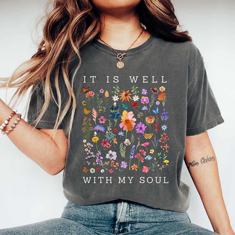 It Is Well With My Soul Vintage Floral Faith T-Shirt