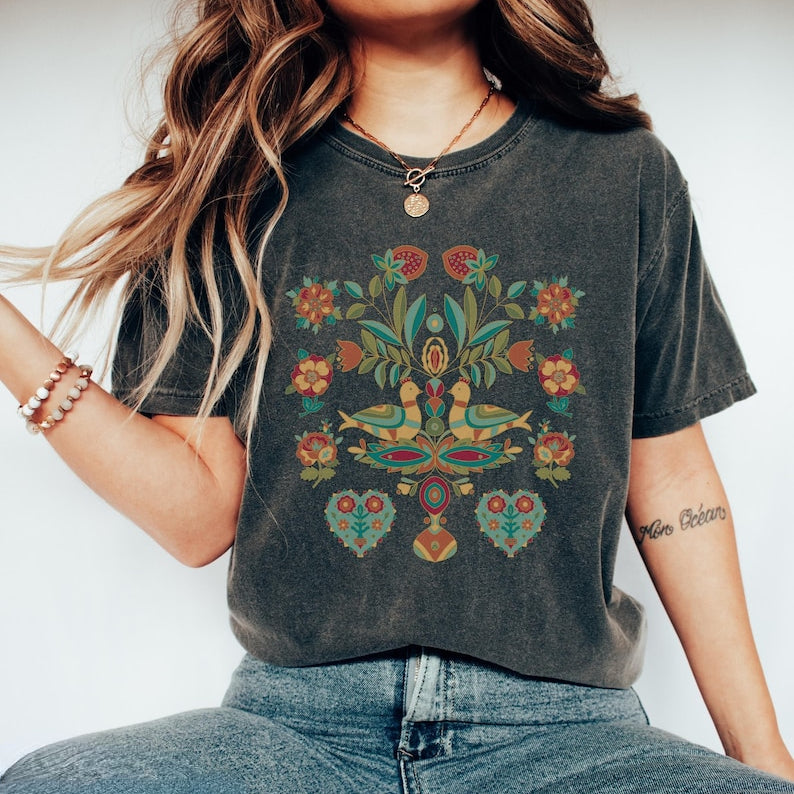 Scandinavian Folk Art Bird T-Shirt