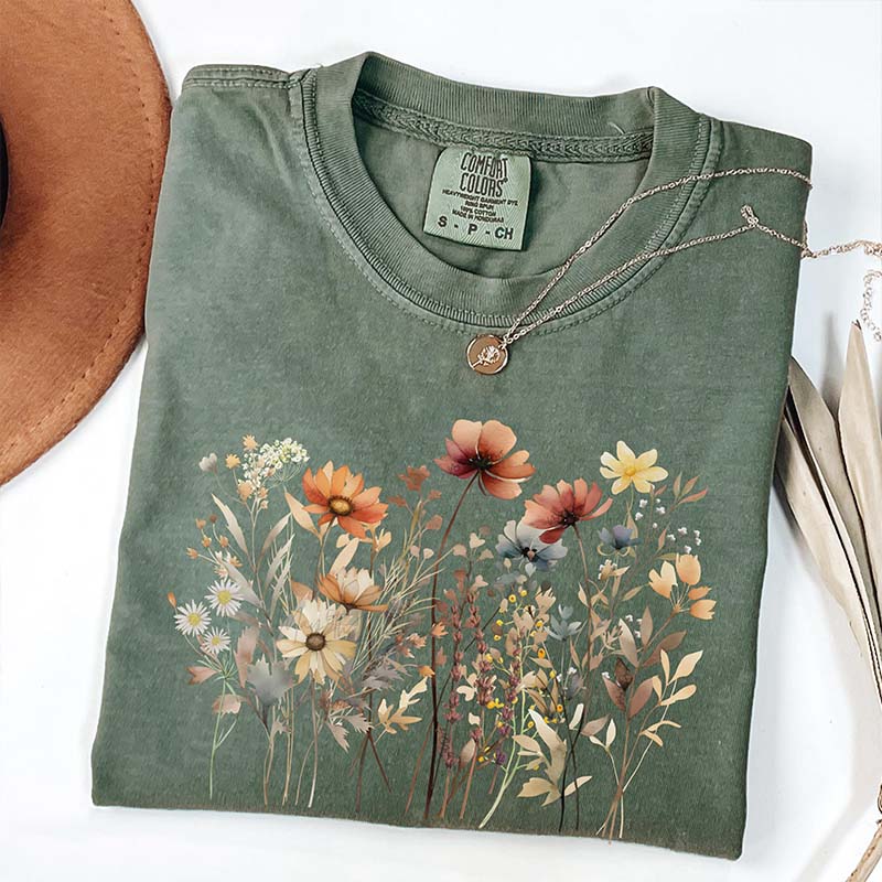 Brown Flower Autumn Wildflowers Floral T-Shirt