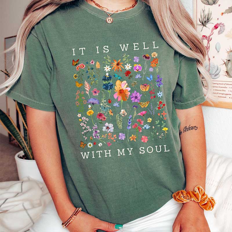 It Is Well With My Soul Vintage Floral Faith T-Shirt