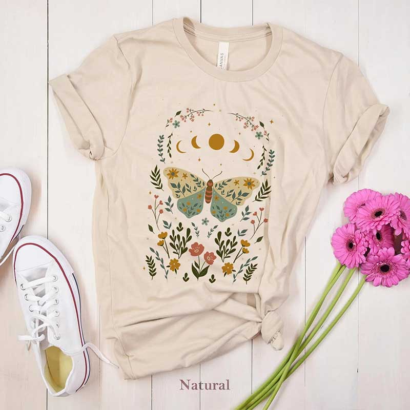 Boho Moon Phases Butterfly T-Shirt