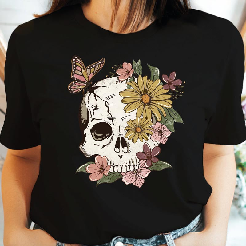 Bloom Skull Boho Flower T-Shirt