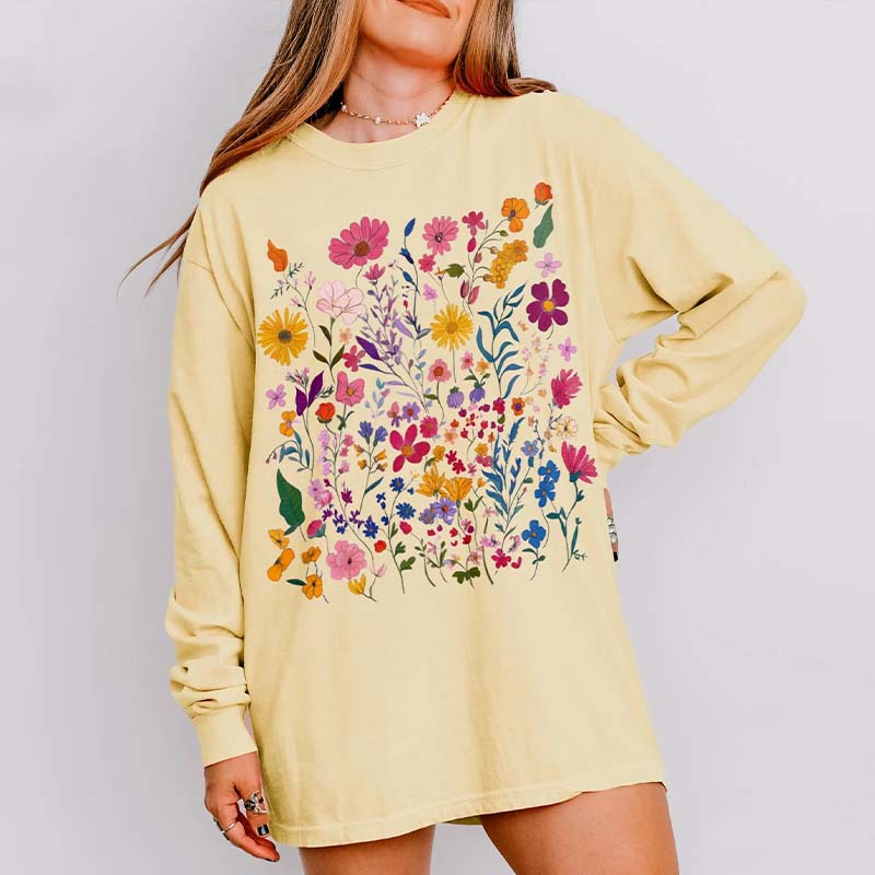 Vintage Pressed Flowers Rose Pink Sweatshirt