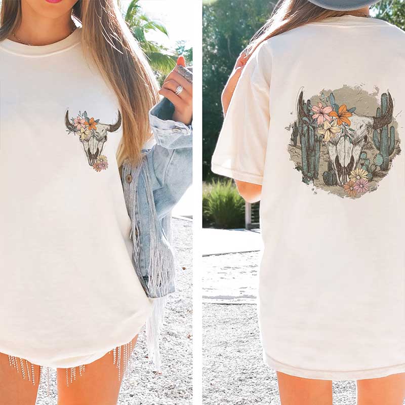 Vintage Cow Skull Western Music T-Shirt