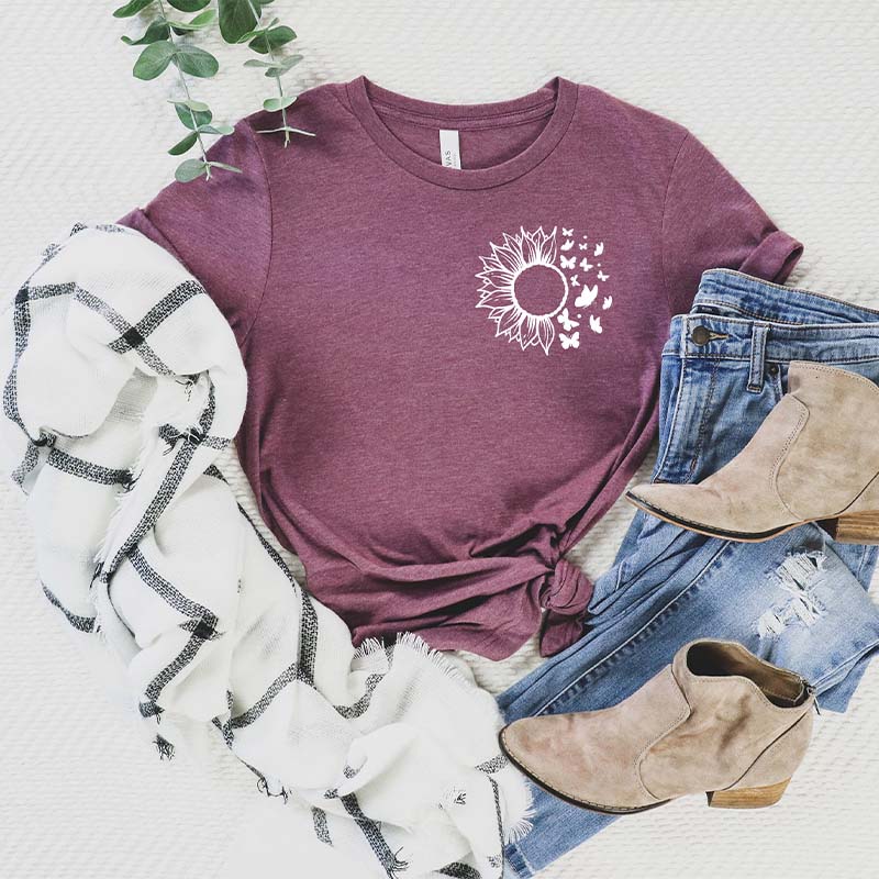 Pocket Size Sunflower Butterfly T-Shirt