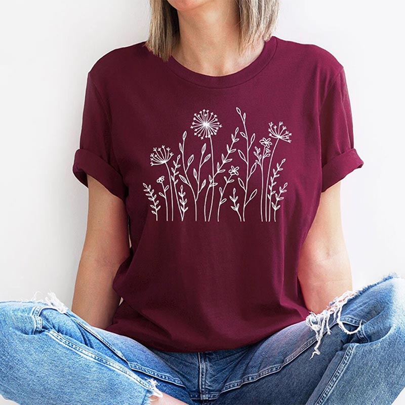 Minimalist Floral Wild Flowers Graphic T-Shirt