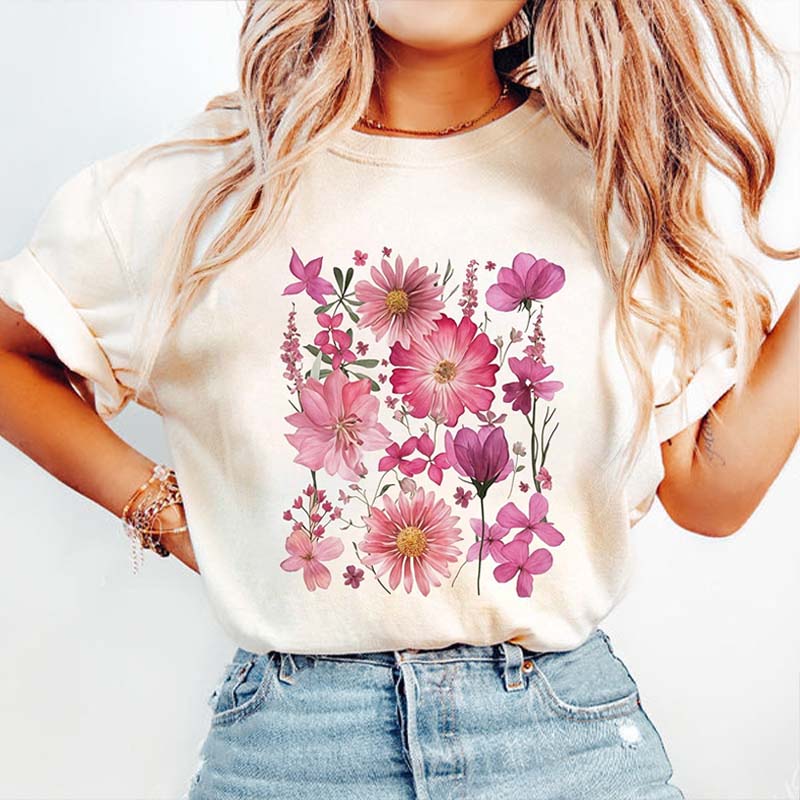 Retro Boho Style Floral Graphic Printed T-Shirt