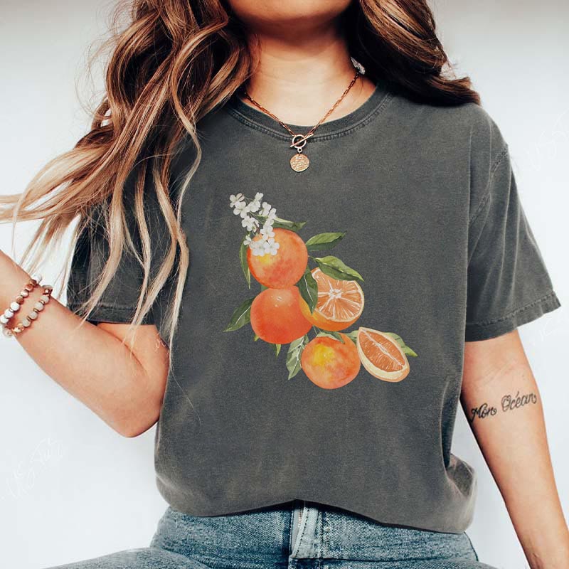 Vintage Orange Foodie Aesthetic Flowers T-Shirt