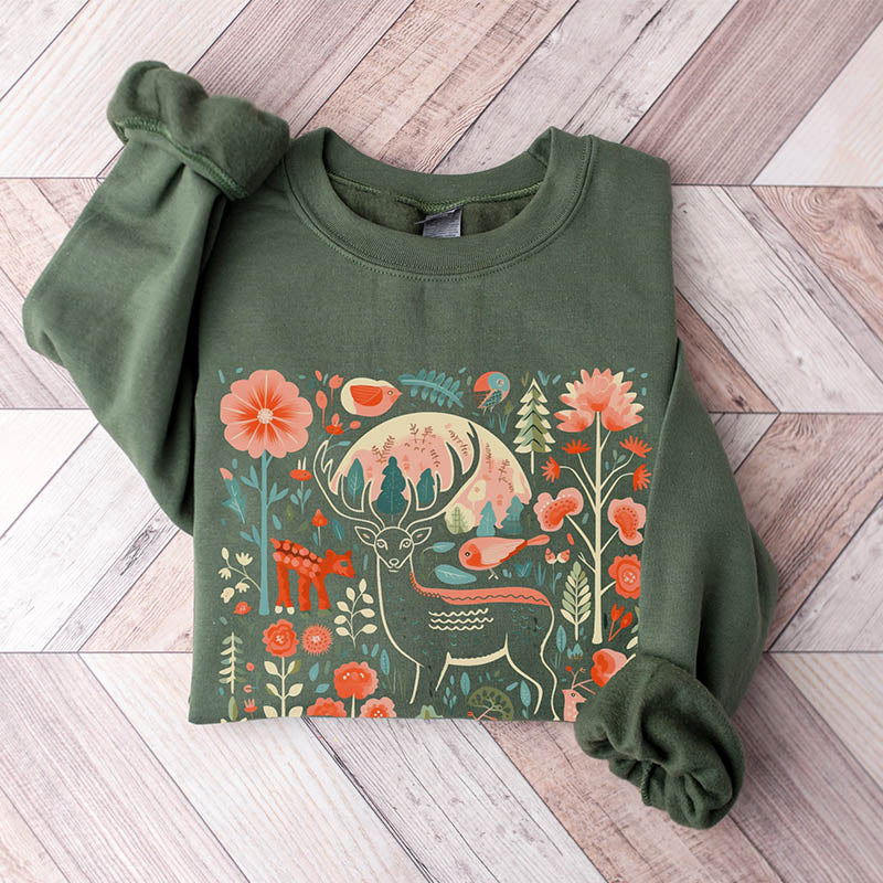 Stag Folk Floral Wildlife Sweatshirt