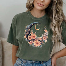 Mystical Boho Moon  Vintage Floral T-Shirt