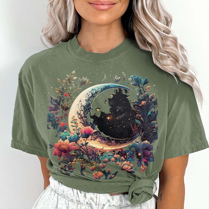 Comfort Colors Floral Crescent Moon & Stars T-Shirt