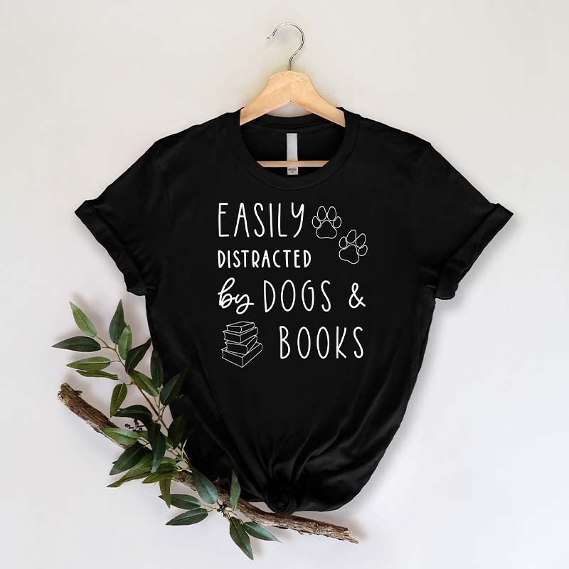 Easily Distracted Dogs And Books T-Shirt