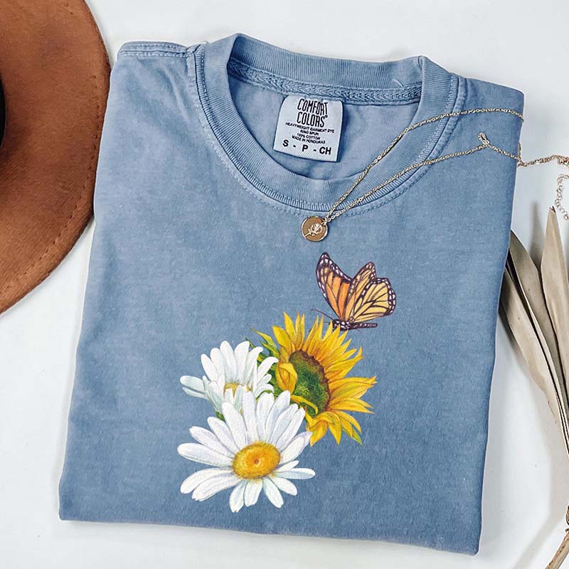 Retro Daisy Sunflower Butterfly T-Shirt